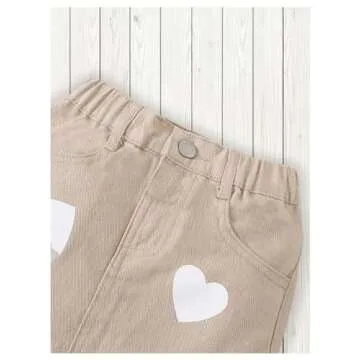 BEAUDRM Girl's Heart Pattern High Waist A Line Skirt Casual Regular Fit Short Denim Skirts Apricot 4Y