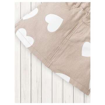 BEAUDRM Girl's Heart Pattern High Waist A Line Skirt Casual Regular Fit Short Denim Skirts Apricot 4Y