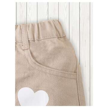 BEAUDRM Girl's Heart Pattern High Waist A Line Skirt Casual Regular Fit Short Denim Skirts Apricot 4Y