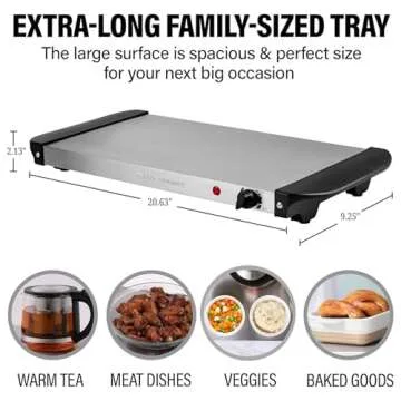OVENTE Electric Warming Tray with Adjustable Temperature Control Perfect for Buffets, Restaurants, House Parties, Events & Dinners, Compact Food Warmer & Server with Cool Touch Handles, Silver FW170S