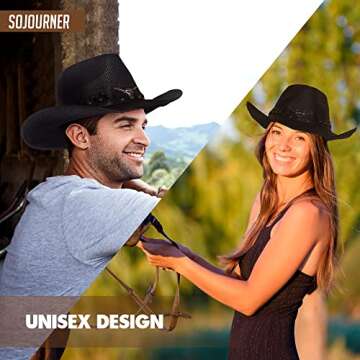 Black Cowboy Hat - Western Hats for Women, Adjustable Cowboy Hat Men, Black Cowgirl Hats Women Designed with Longhorn Bull Band - Shapable Mens Cowboy Hat w/Wide Brim