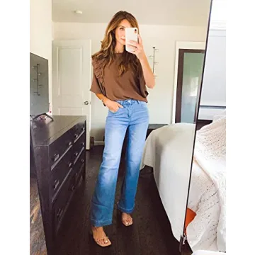 GRAPENT Women's Hippy Pants for Women Hippie Jeans Country Club Attire Women Trendy Outfits for Women 2024 Concert Outfit Basic Jeans for Women Color Indigo Medium Blue Size 12 Size 14