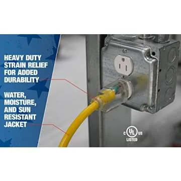 Southwire Outdoor Extension Cord, 50 Ft, 12 gauge 3 prong, Heavy Duty, SJTW Cord, Yellow, 2588