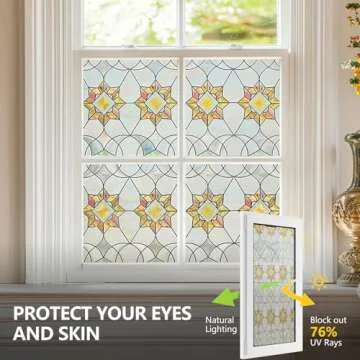 3D Stained Glass Window Film, Decorative Window Privacy Film for Bathroom,Front Door,Home, Sun Blocking Heat Control,Static Cling,Victoria, 23.6inch x 35.4inch