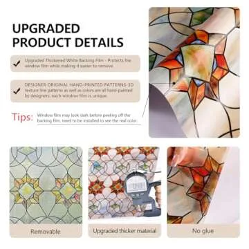 3D Stained Glass Window Film, Decorative Window Privacy Film for Bathroom,Front Door,Home, Sun Blocking Heat Control,Static Cling,Victoria, 23.6inch x 35.4inch