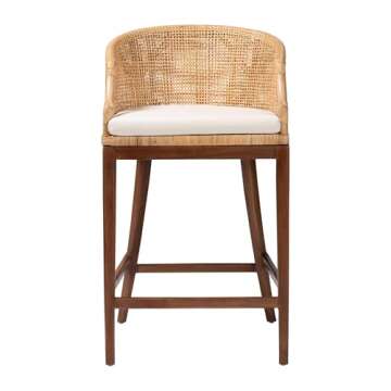 bali & pari Lumajang Bohemian Light Honey Rattan and Wood Bar Stool