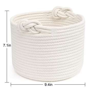 ABenkle Small Woven Basket, Cotton Rope Shelf Storage Basket, Small Round Easter Basket, Cute Basket, Decorative Round Bin for Nursery Bedroom Bathroom, 9.4" x 9.4"x 7.1" Empty Gift Basket