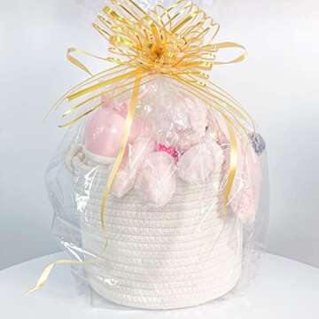 ABenkle Small Woven Basket, Cotton Rope Shelf Storage Basket, Small Round Easter Basket, Cute Basket, Decorative Round Bin for Nursery Bedroom Bathroom, 9.4" x 9.4"x 7.1" Empty Gift Basket