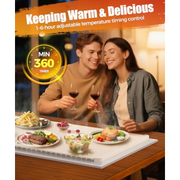 Food Warming Mat with Adjustable Heat & Timer Settings
