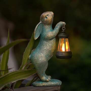 MININOVA Garden Statues Rabbit with Solar Lantern Outdoor Bunny Figurines Decorations for Patio Yard Lawn Ornaments Gifts for Birthday Easter Housewarming