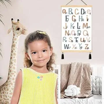 LIYAOLI Abc Poster for Toddlers Wall Baby Nursery Magnetic Poster Hanger Wood Frame Canvas Wall Art 2 Set of 16x24in Abc Wall Decor for Girls Bedroom Playroom Baby Room Classroom