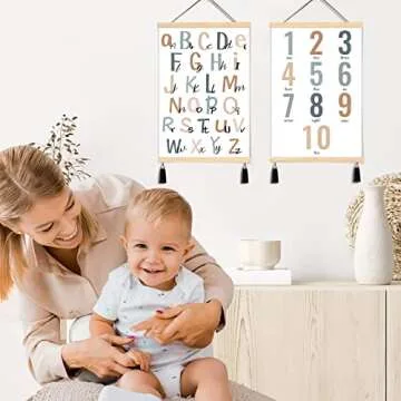 LIYAOLI Abc Poster for Toddlers Wall Baby Nursery Magnetic Poster Hanger Wood Frame Canvas Wall Art 2 Set of 16x24in Abc Wall Decor for Girls Bedroom Playroom Baby Room Classroom