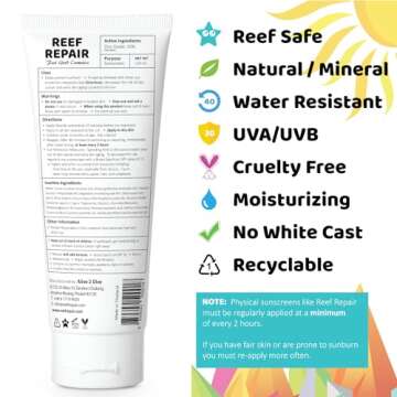 Reef Safe Sunscreen SPF 30+ All Natural, Water Resistant, Moisturizing, Biodegradable, Broad Spectru...
