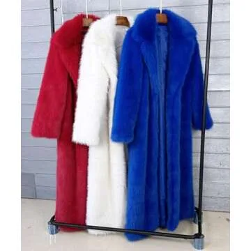 Vickstco Red Faux Fur Long Coat Women Stylish Luxury
