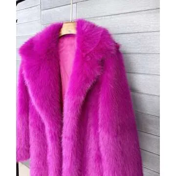 Vickstco Red Faux Fur Long Coat Women Stylish Luxury