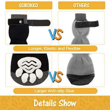 SCIROKKO Non Slip Dog Socks with Grippers to Prevent Licking Paws for Hardwood Floors - Anti Slip Shoes 3 Pairs Booties Winter Boots Paw Protectors for Small to Large Senior Dogs Prevent Scratching