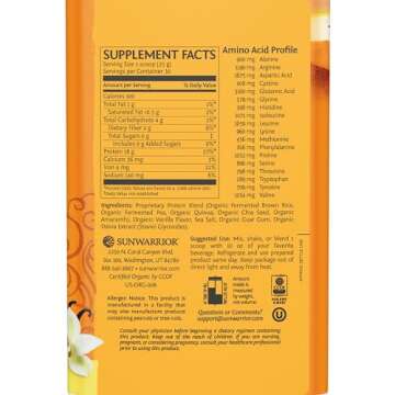 Sunwarrior Vegan Organic Protein Powder Plant-Based | 5 Superfood Quinoa Chia Seed Soy Free Dairy Fr...