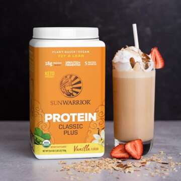 Sunwarrior Vegan Organic Protein Powder Plant-Based | 5 Superfood Quinoa Chia Seed Soy Free Dairy Free Gluten Free Synthetic Free Non-GMO | Vanilla 30 Servings | Classic Plus