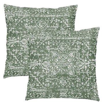 Kawani Sage Green Boho Throw Pillow Covers 18x18 Inch Vintage Ethnic Design