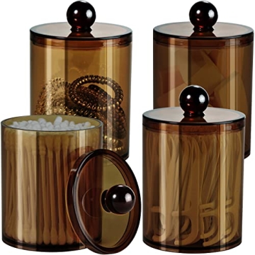 SheeChung 4 Pack Plastic Acrylic Bathroom Vanity Countertop Canister Jars with Storage Lid, Apotheca...