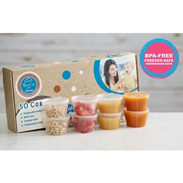 50 Pack BPA-Free Disposable Baby Food Freezer Storage Containers Hinged Lids (3 oz) Labels | Leak-Pr...