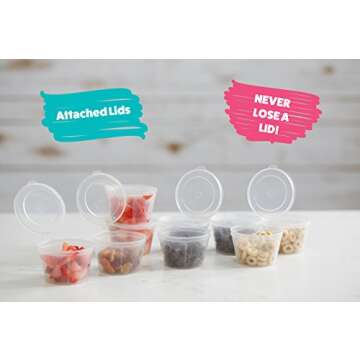 50 Pack BPA-Free Disposable Baby Food Freezer Storage Containers Hinged Lids (3 oz) Labels | Leak-Proof | Travel Snack Cups | Store Homemade, Organic Purees | Freezer Dishwasher Safe