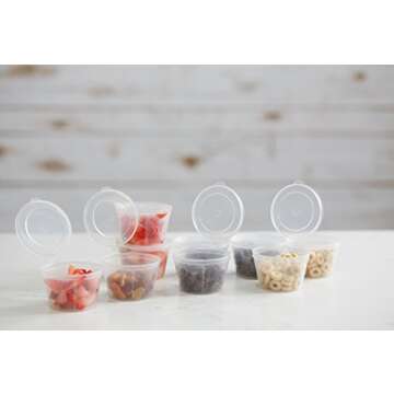 50 Pack BPA-Free Disposable Baby Food Freezer Storage Containers Hinged Lids (3 oz) Labels | Leak-Proof | Travel Snack Cups | Store Homemade, Organic Purees | Freezer Dishwasher Safe