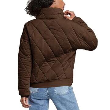 Fazortev Womens Dolman Quilted Jackets Casual Button Down Winter Long Sleeve Stand Neck Lightweight ...