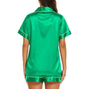 Ekouaer Pajamas Set Womens Silk Soft Sleepwear Satin Short Sleeve Button Up Top and Shorts Nightwear...