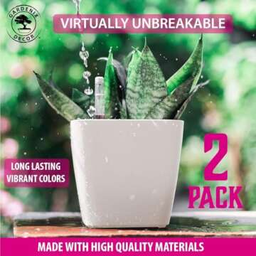 GARDENIX DECOR 5" Self Watering pots for Indoor Plants - Flower Pot with Water Level Indicator for Plants, Grow Tracking Tool - Self Watering Planter Plant Pot – 2 Pack White