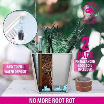 GARDENIX DECOR 5" Self Watering pots for Indoor Plants - Flower Pot with Water Level Indicator for Plants, Grow Tracking Tool - Self Watering Planter Plant Pot – 2 Pack White