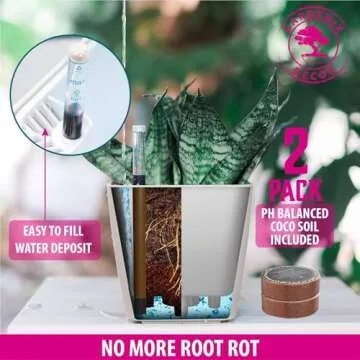 GARDENIX DECOR 5" Self Watering pots for Indoor Plants - Flower Pot with Water Level Indicator for Plants, Grow Tracking Tool - Self Watering Planter Plant Pot – 2 Pack White