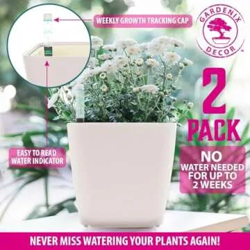 GARDENIX DECOR 5" Self Watering pots for Indoor Plants - Flower Pot with Water Level Indicator for Plants, Grow Tracking Tool - Self Watering Planter Plant Pot – 2 Pack White