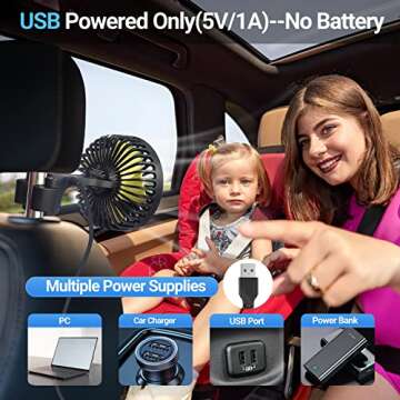 HUENLYEL USB Car Seat Fan for Backseat Comfort
