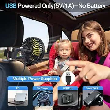 HUENLYEL USB Car Seat Fan for Backseat Comfort
