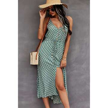 BROVAVE Women's 2025 Summer Casual Boho Sundress - Adjustable Spaghetti Strap Midi Dress