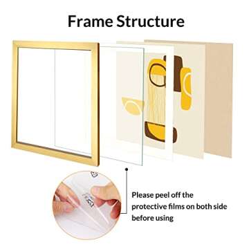 LaVie Home 12x12 Gallery Wall Frame Set Gold, 9 Packs 12x12 frame with Mat for 8x8 Photos, Simple Designed Classic Square Picture Frame for Wall Mount, Gold frames Perfect for Wall Decor