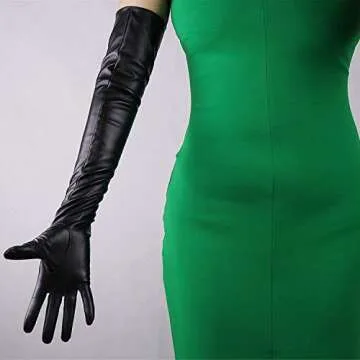 DooWay Black Leather Gloves Women TOUCHSCREEN 24 inches Faux Lambskin Soft Long Opera Evening Party Costume Gloves