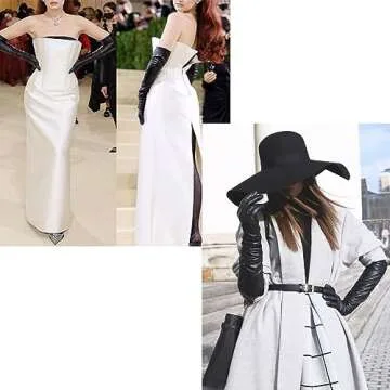 DooWay Black Leather Gloves Women TOUCHSCREEN 24 inches Faux Lambskin Soft Long Opera Evening Party Costume Gloves