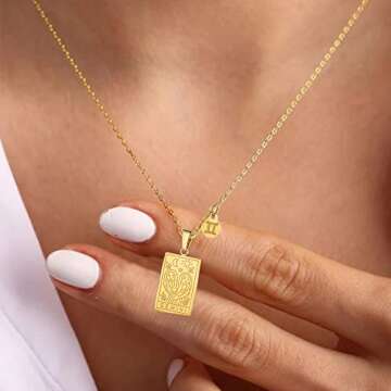 Zodiac Sign Necklace for Women Double Sided Constellation Tarot Card Pendant 18K Gold Stainless Steel Chain 20+2 inch Waterproof NonTarnish Friendship Jewelry Birthday Gift for Girls(Leo)
