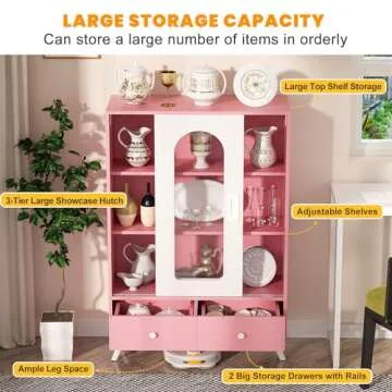 Cyclysio Storage Cabinet with Sliding Doors, 51'' Accent Cabinet with Storage & Drawers, Free Standing Accent Storage Cabinet with Golden Legs, Modern Bookcase for Entryway, Kitchen, Hallway, Pink