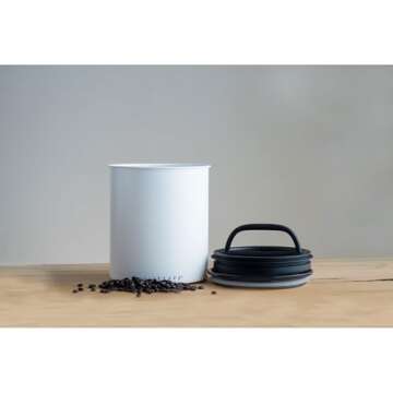 Planetary Design Airscape Kilo Coffee Storage Canister - Patented Inner Plunger Lid Removes Excess Oxygen - DON'T buy airtight, BUY AIR-LESS - Holds 2.2 lbs Coffee Beans - (Matte White)