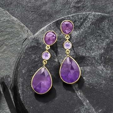 Stunning Ross-Simons Amethyst Drop Earrings Over 18kt Gold