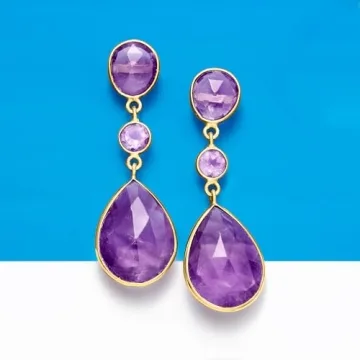 Stunning Ross-Simons Amethyst Drop Earrings Over 18kt Gold