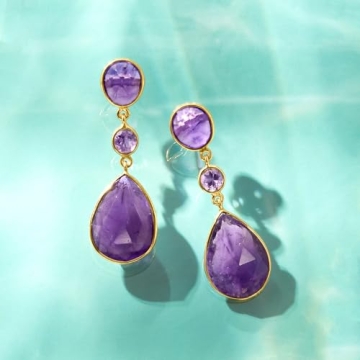 Stunning Ross-Simons Amethyst Drop Earrings Over 18kt Gold