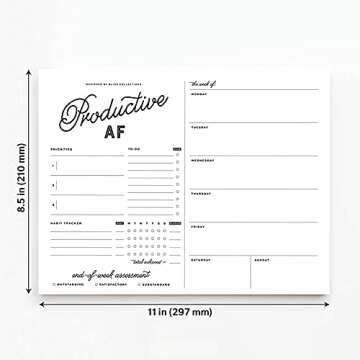 Bliss Collections Productive AF Weekly Planner with 50 Undated 210 x 297 mm Tear-Off Sheets - Weekly Calendar for Planning and Organising Priorities, to Do’s, Habits and More!