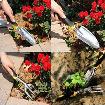 Dorathye Garden Tool Set, 3 Piece Heavy Duty Cast-Aluminum Heads Gardening Kit with Soft Rubberized Non-Slip Handle - Trowel,Transplant Trowel and Cultivator Hand Rake - Garden Gifts for Parents