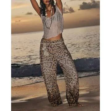 Kedera Women's Baggy Barrel Jeans Casual Boyfriend Mid Rise Leopard Printed Wide Leg Denim Ankle Pants