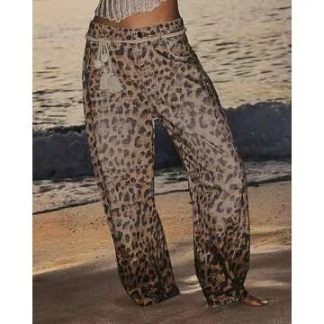 Kedera Women's Baggy Barrel Jeans Casual Boyfriend Mid Rise Leopard Printed Wide Leg Denim Ankle Pants