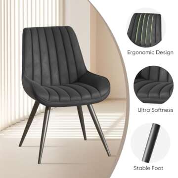 Nalupatio Modern Dining Chairs Set of 2, Comfortable Dining Room Chairs with Thick Cushions, Fabric Upholstered Side Chairs with Metal Legs for Kitchen, Black